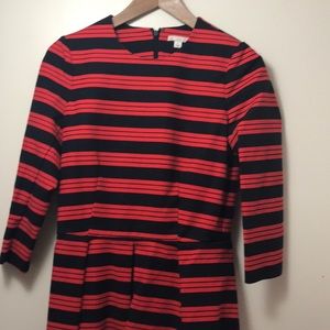 Red & Navy Striped Pleated Dress with pockets